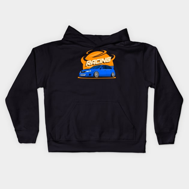 cool blue car with racing typografi Kids Hoodie by enha design